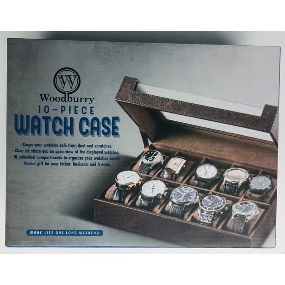 Woodbury Watch Case Collection Organizer 10 Piece Brown Brand New In Box - Picture 4 of 5